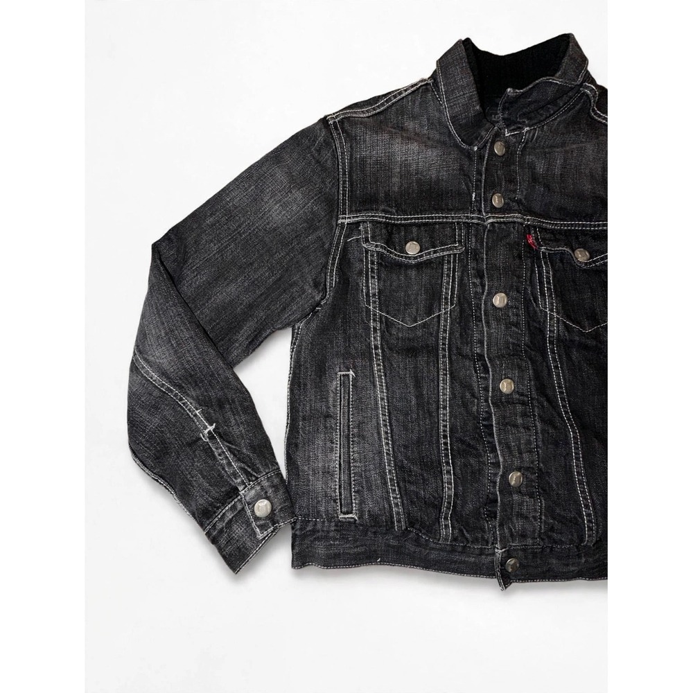 Levi Strauss Co Juniors Denim Trucker Jacket Faded Black White Stitch L 57531 - Picture 3 of 7